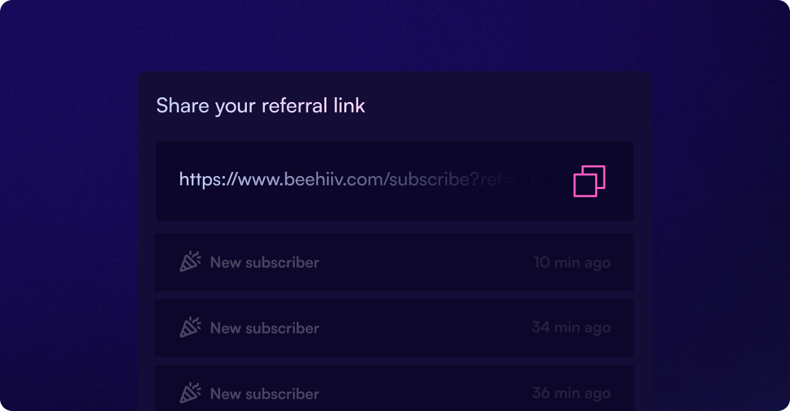 Referral link and subscriber growth